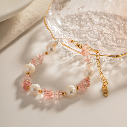 Pink Gravel Fresh Water Pearl Stainless Steel Bracelet