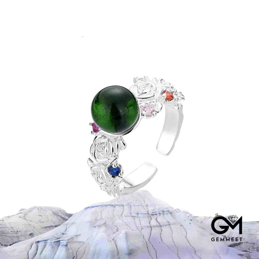 Green Crystal Colored Irregular Opening Ring