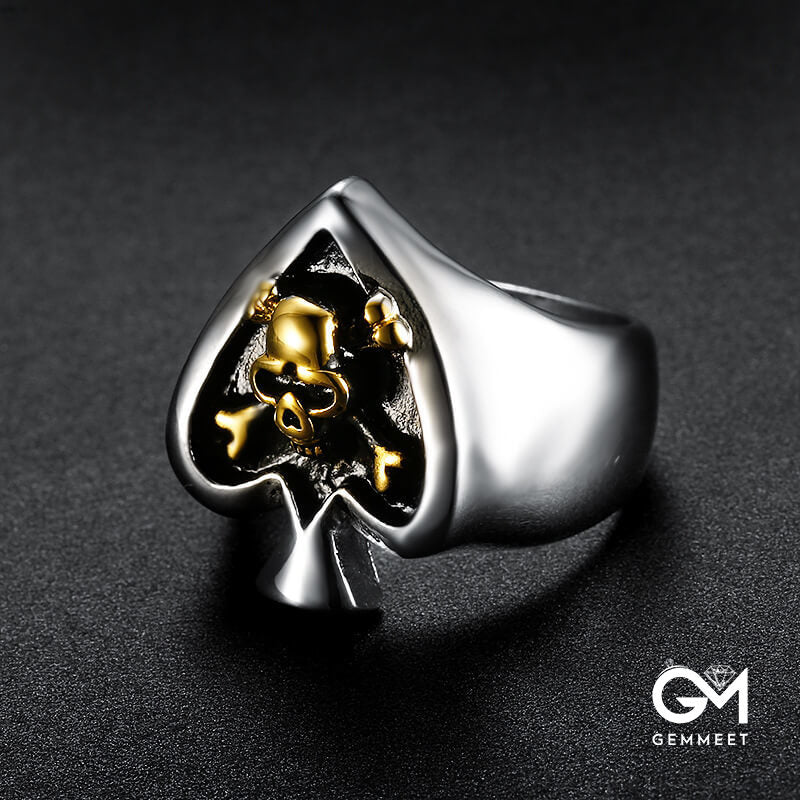 Titanium Steel Poker Heart Skull Spades Ring