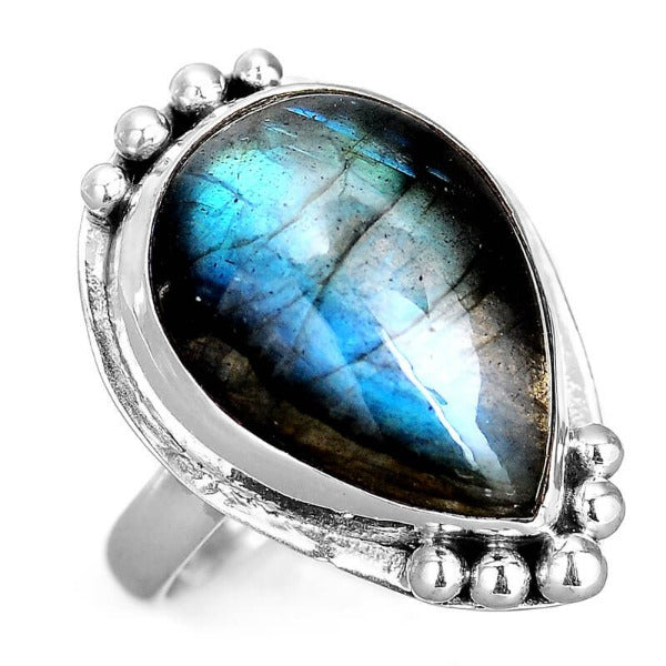 Preorder: Drip Shape Teardrop Labradorite Ring