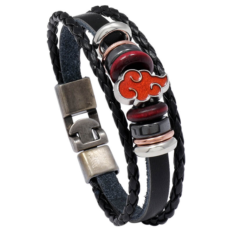 Braided Punk Fiery Red Cloud Cowhide Personalized Anime Leather Bracelet