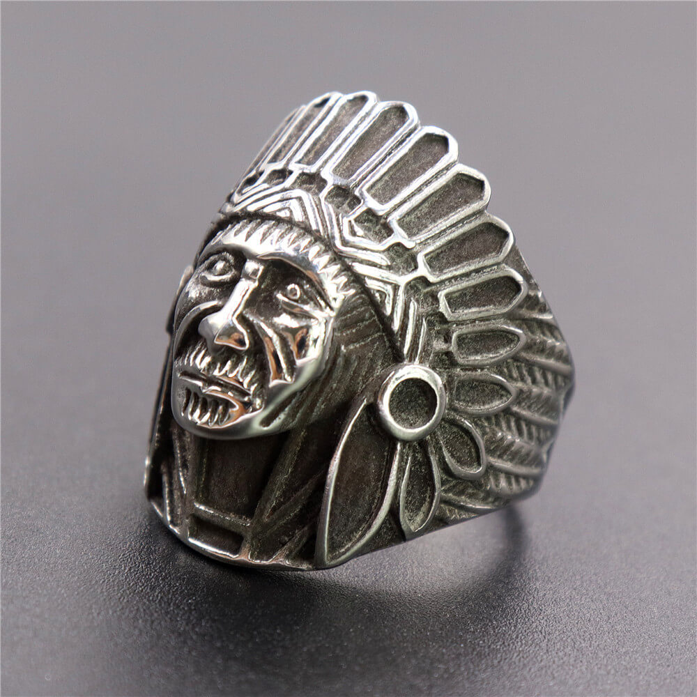 Stainless Steel Indian Chief Head Ring