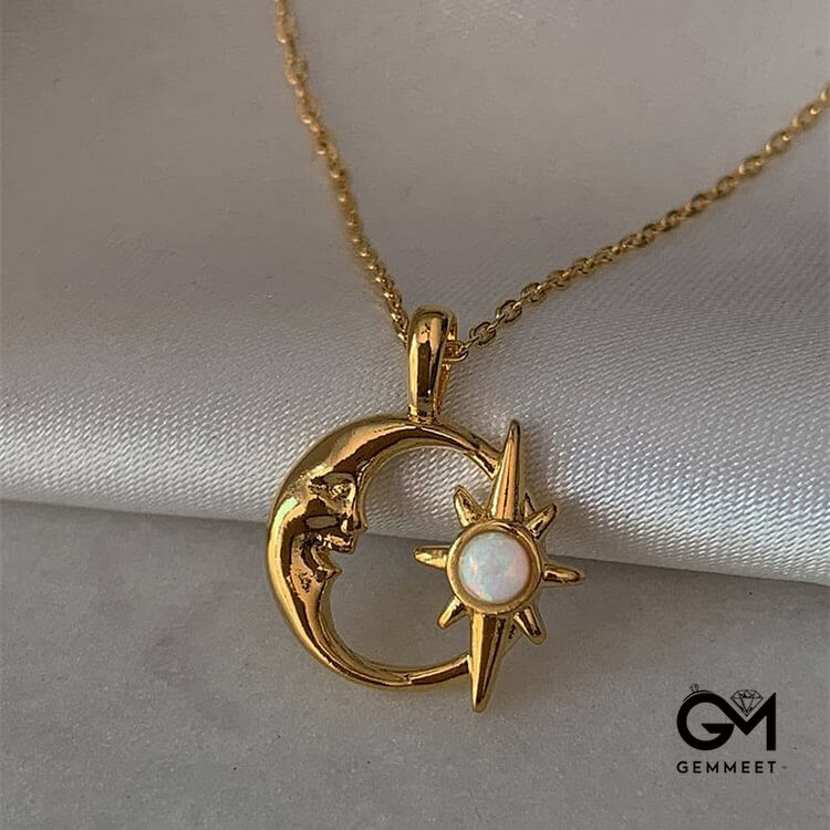 Opal Hollow Star Moon Clavicle Necklace