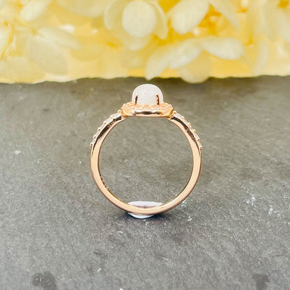 Oval Cut Rose Golden Moonstone Halo Ring