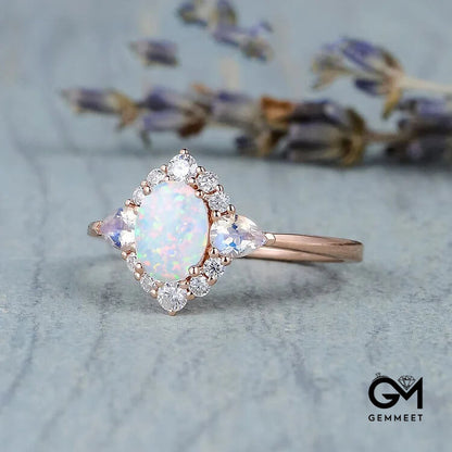 Opal Moonstone White Zircon Womens Ring