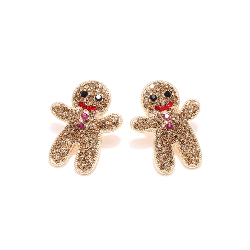 Christmas Cute Earrings Full of Zircon Christmas Gingerbread Man Earrings Sweet Temperament Alloy Diamond Earrings