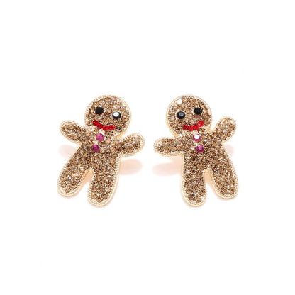 Christmas Cute Earrings Full of Zircon Christmas Gingerbread Man Earrings Sweet Temperament Alloy Diamond Earrings