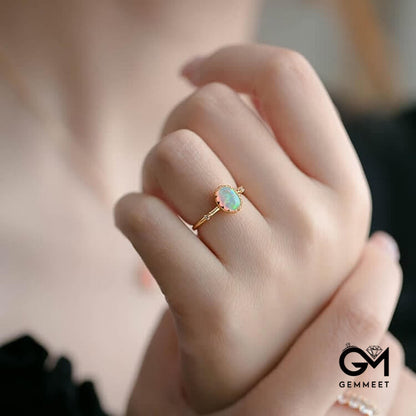 Retro Gold Opal Adjustable Ring