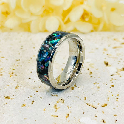 Crushed Opal Tungsten Carbide Ring