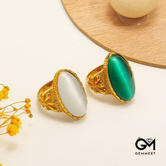 Oval White Green Stone Ring