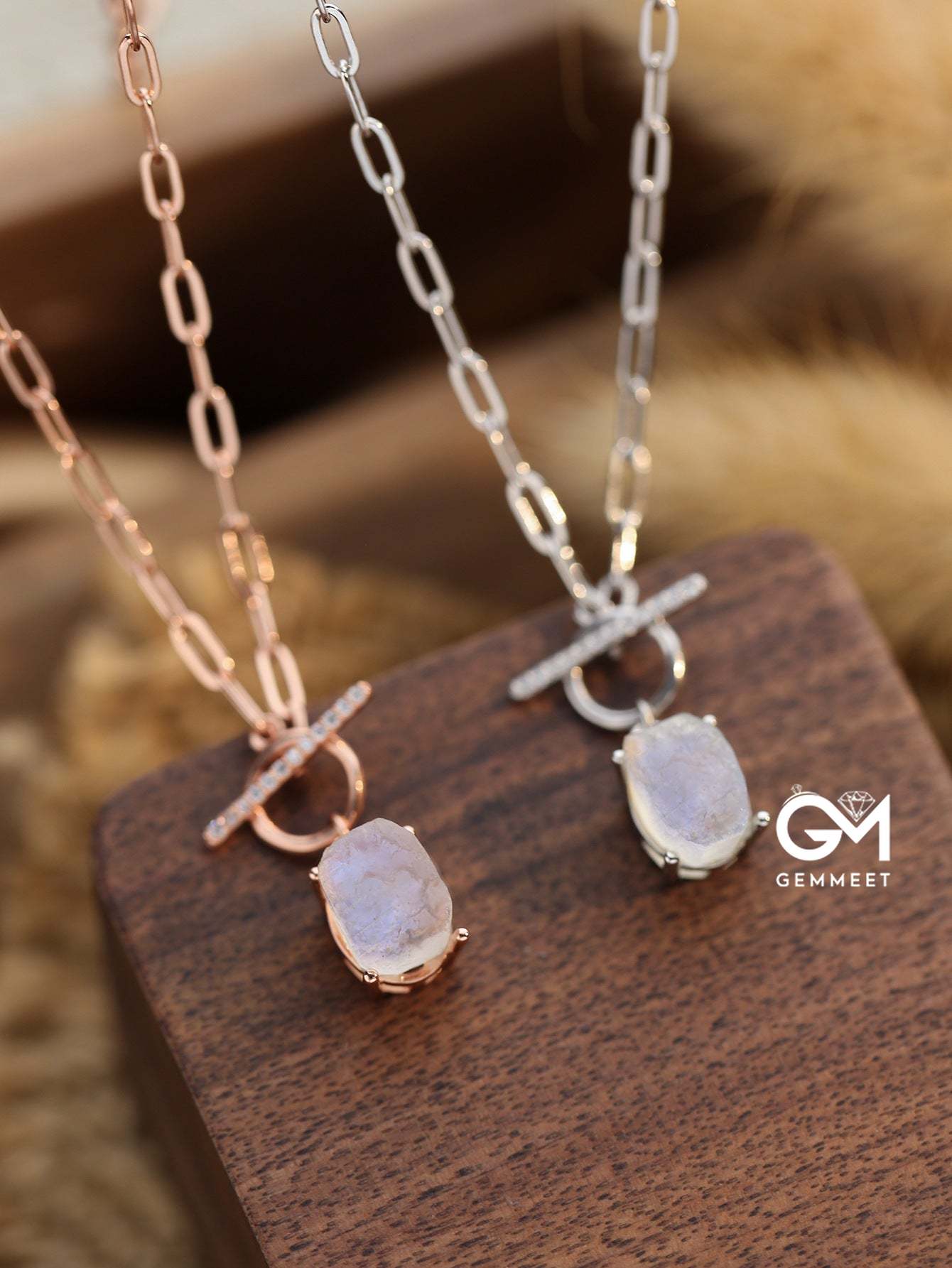 S925 Simple Buckle Moonstone Pendant Necklace