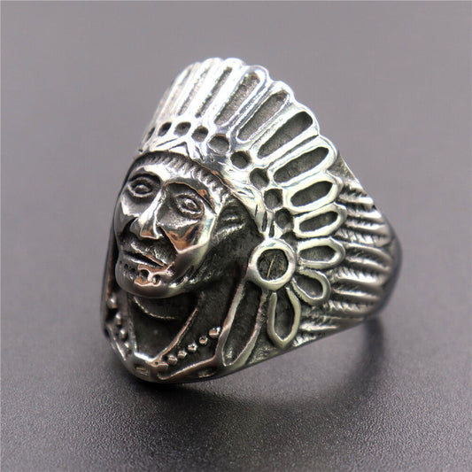 Stainless Steel Indian Chief Head Ring