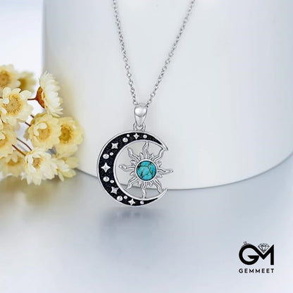 Turquoise Moon Sun Pendant Necklace