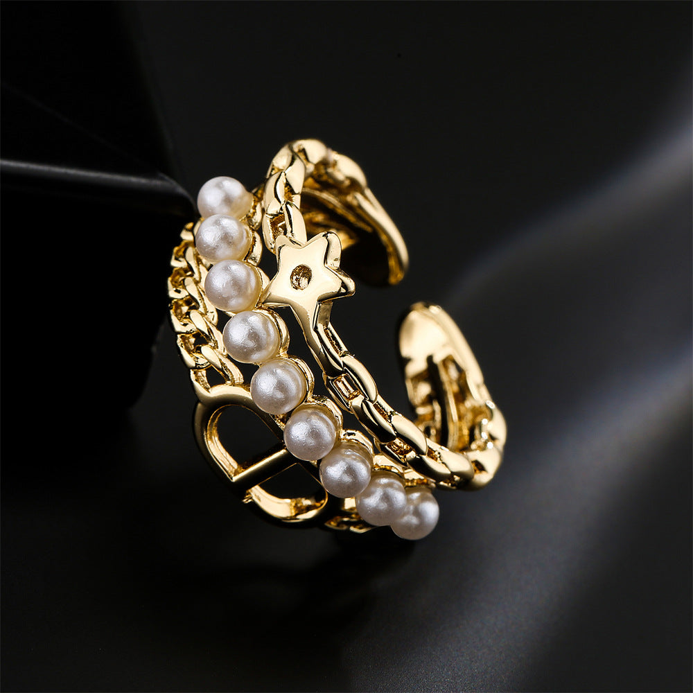 3 Layers Star Totem Full Stones Pearl Ring