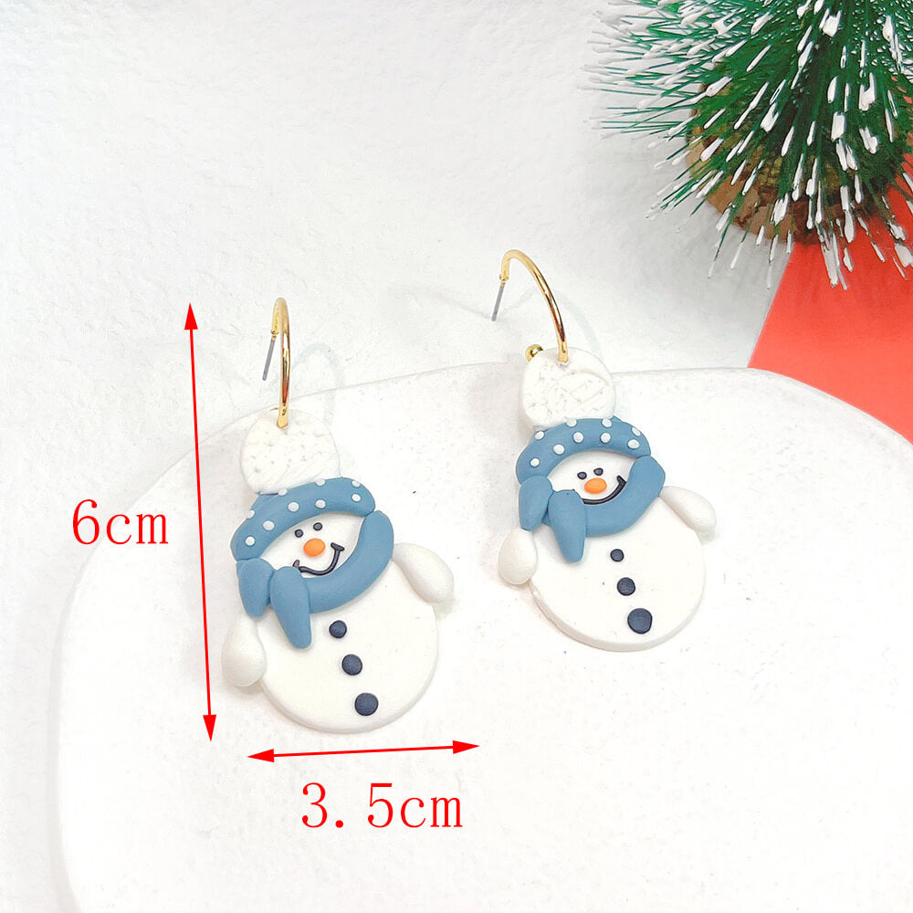 Christmas Earrings Ornament Plaid Geometric Snowman Stud Earrings