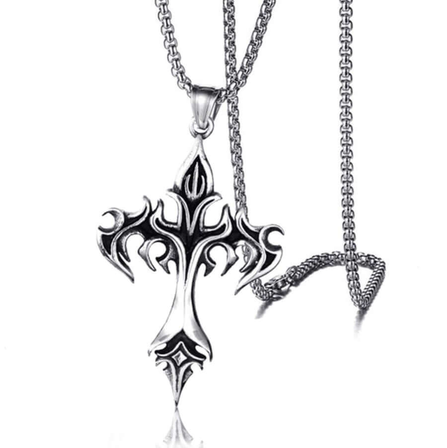 Men's Vintage Flame Cross Necklace