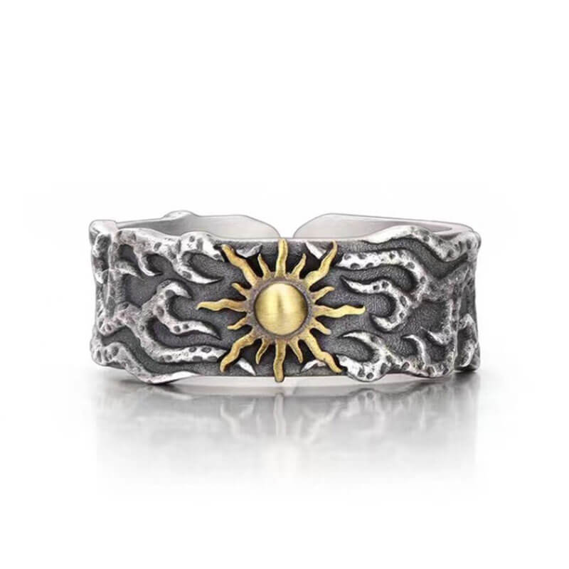 Men's Retro Sun Flame Totem Adjustable Ring