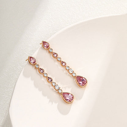 Light Luxury Drop-shaped Long Earrings Inlaid with Artificial Gemstones