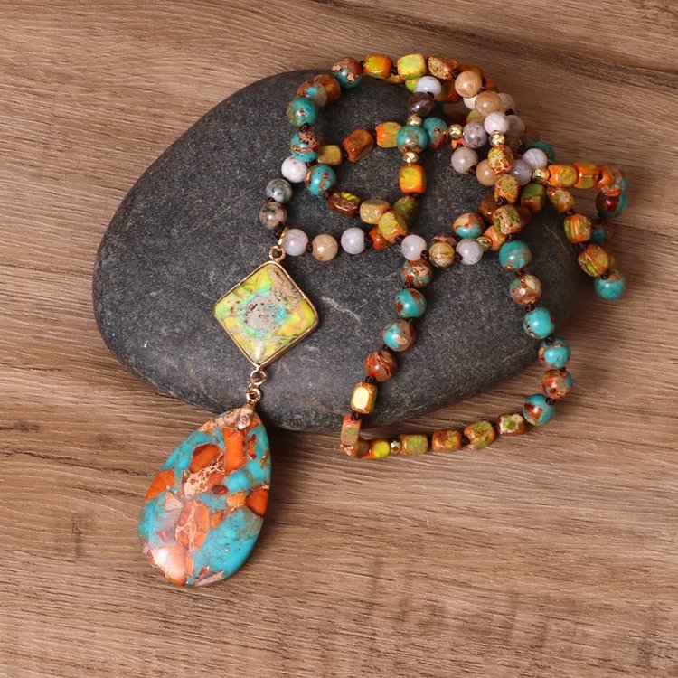 Natural Drop Shape Oyster Turquoise Mala Necklace