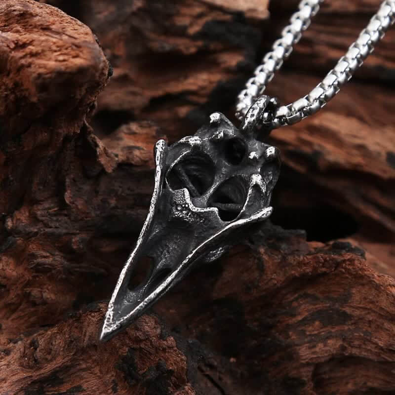 Men's Viking Raven Crow Skull Necklace