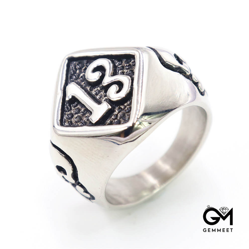 Stainless Steel Lucky Number 13 Skull Ring