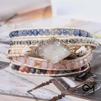 Rose Quartz Kyanite Boho Handmade Wrap Bracelet