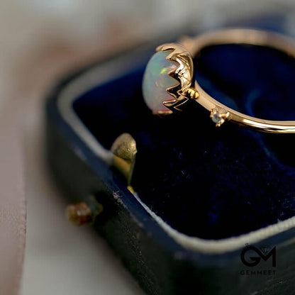 Retro Gold Opal Adjustable Ring