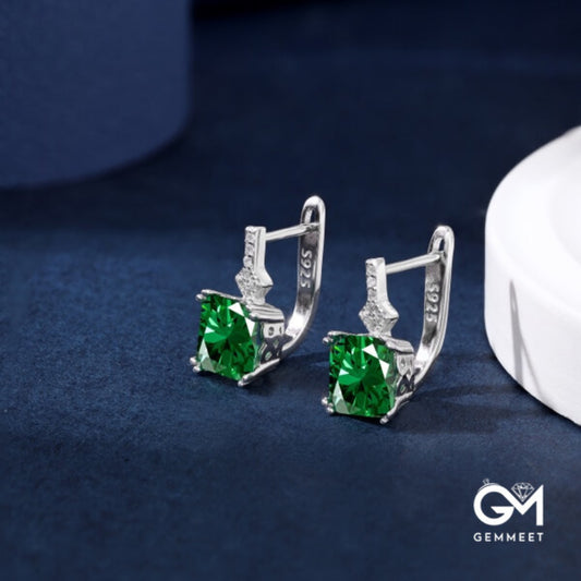 S925 Sterling Silver Niche Green Square Zircon Earrings