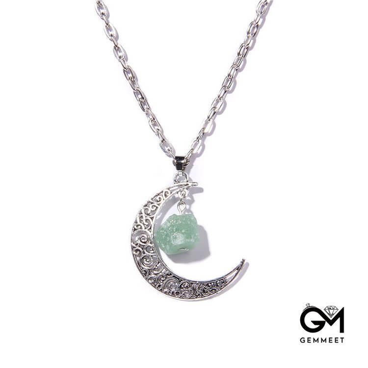 Silver Moon Stone Pendant Necklace