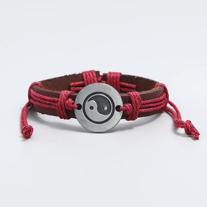 Retro Simple Hand-woven Yin Yang Tai Chi Gossip Cowhide Bracelet