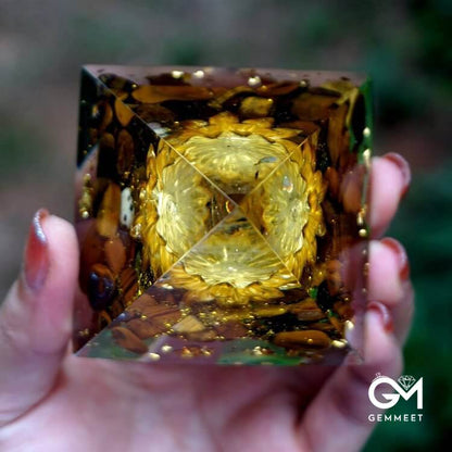 Clear Crystal Tiger Eye Lotus Symbol Orgone Pyramid