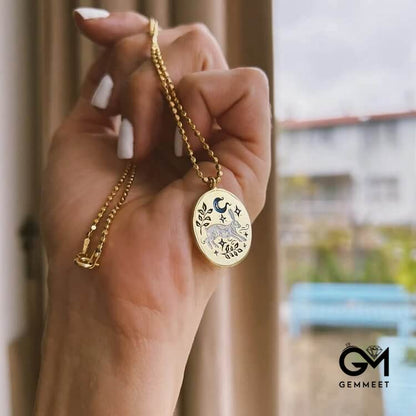 Hand Painted Dripping Oil Rabbit Zodiac Elements Necklace