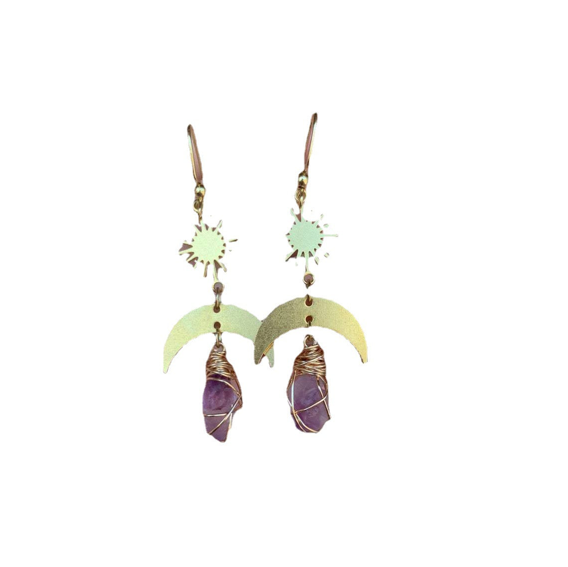 Rising Sun Moon Amethyst Witch Earrings