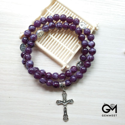 Amethyst Cross Pendant Rosary Bracelet