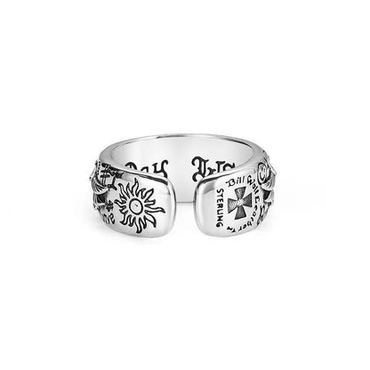 Vintage Men's Graffiti Alphabet Sunflower Wings Ring