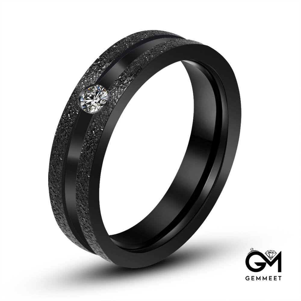 Titanium Steel Frosted Zircon Set Couple Ring