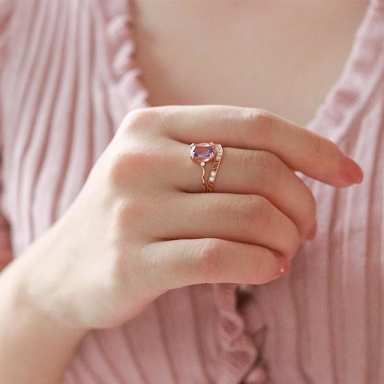 Amethyst Sugar Cube Wave Design Ring