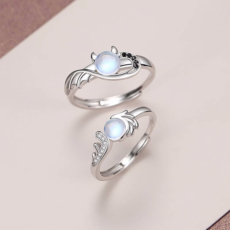 Angel Devil Moonstone Couple Ring