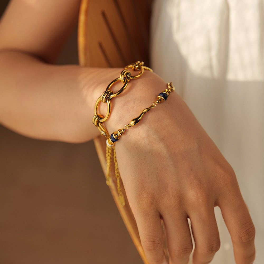 Stainless Steel Pearl Lapis Lazuli Bracelet