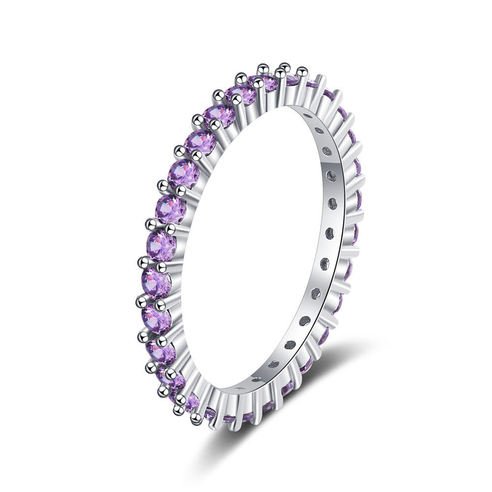 S925 Full Amethyst Thin Band Ring