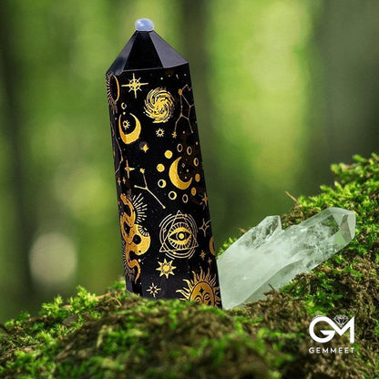 Obsidian Crystal Tower Hexagonal Crystal Wands