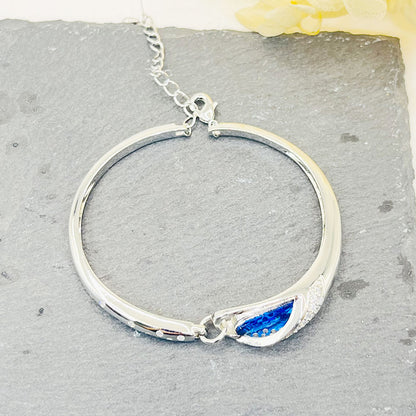 White Gold Plated Angel Tears Blue Zircon Bangle Bracelet