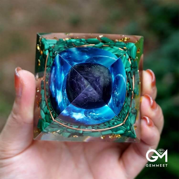 Amethyst With Malachite Orgone Pyramid