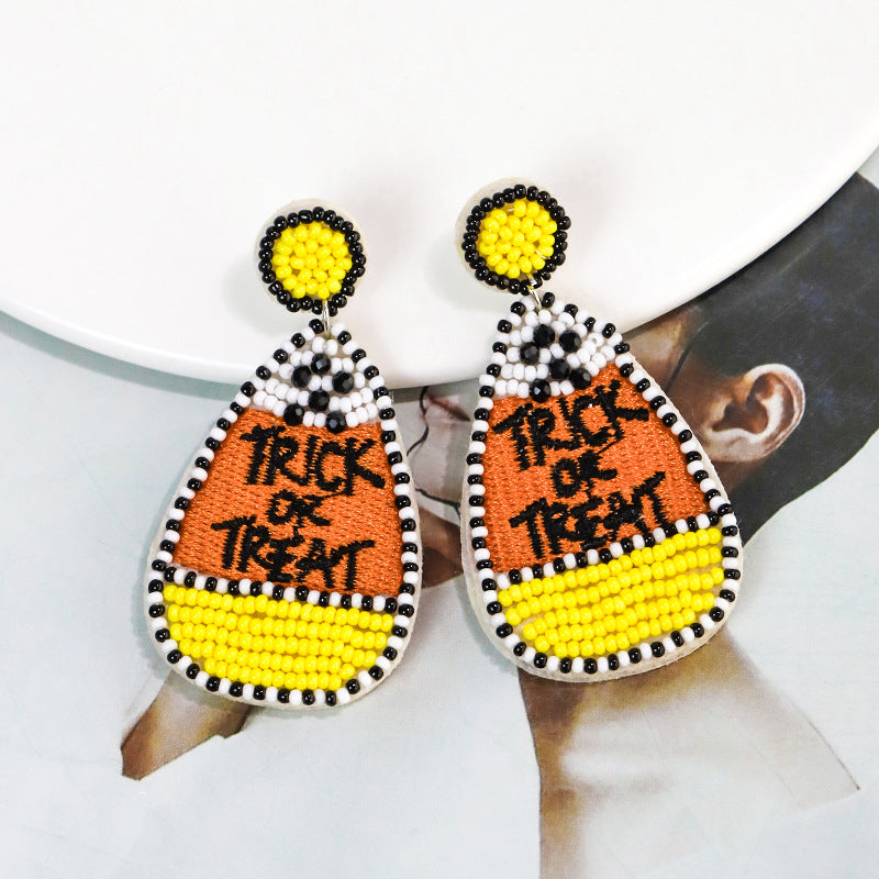 Halloween Funny Drop-shaped Letter Handmade Bead Earrings