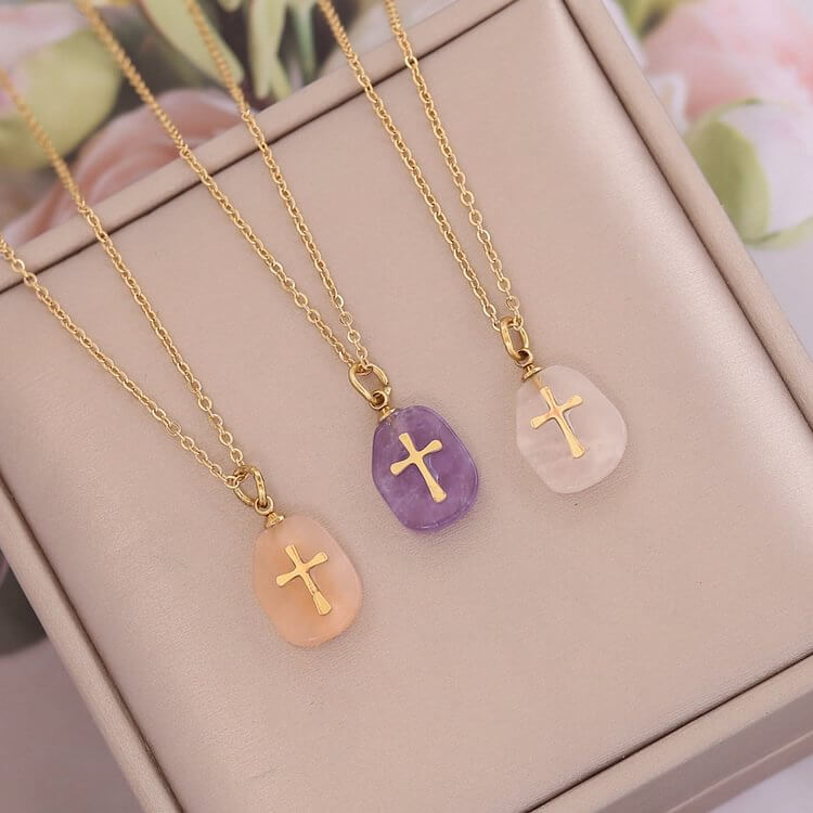 “Faith and Love" - Natural Crystal With Cross Necklace