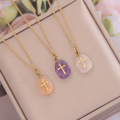 “Faith and Love" - Natural Crystal With Cross Necklace