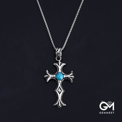 Turquoise Cross Stainless Steel Necklace