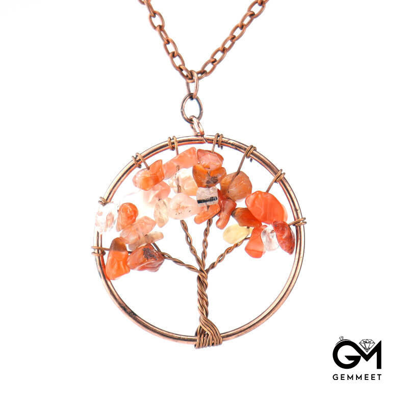 Red Copper Crystal Tree of Life Necklace