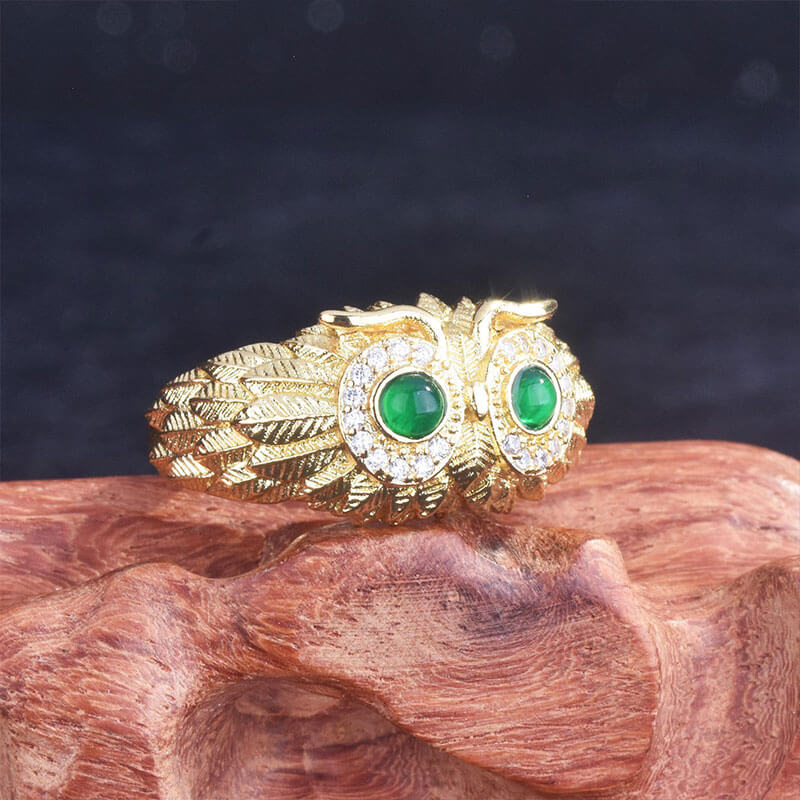 Owl Ring Natural Chalcedony Bird Eagle Opening Colored Treasure Ring