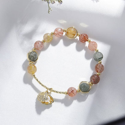 Colorful Rutilated Quartz Beaded Shell Pendant Bracelet